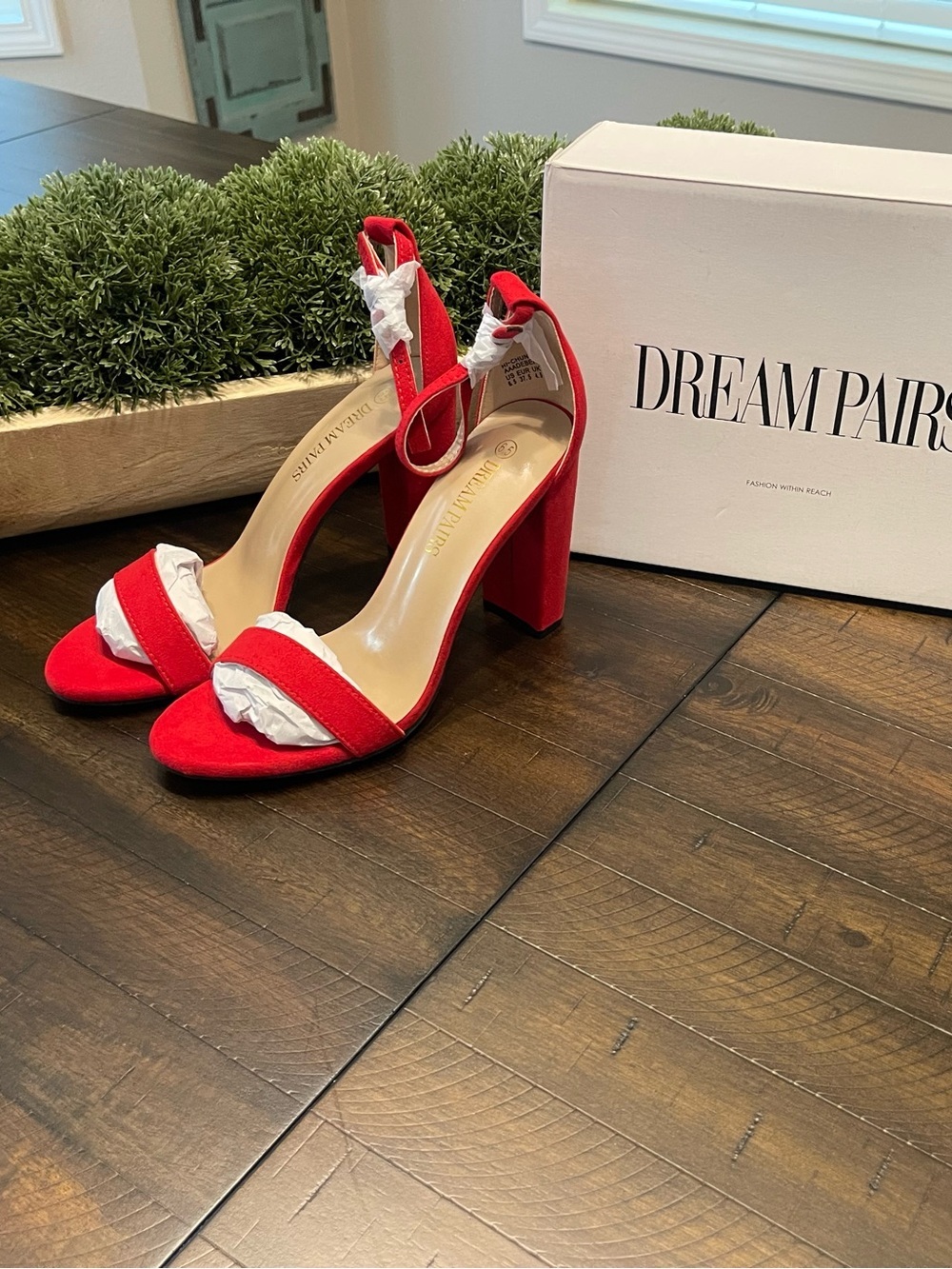 Dream Pairs Red Suede Block Heel Ankle Strap Sandals